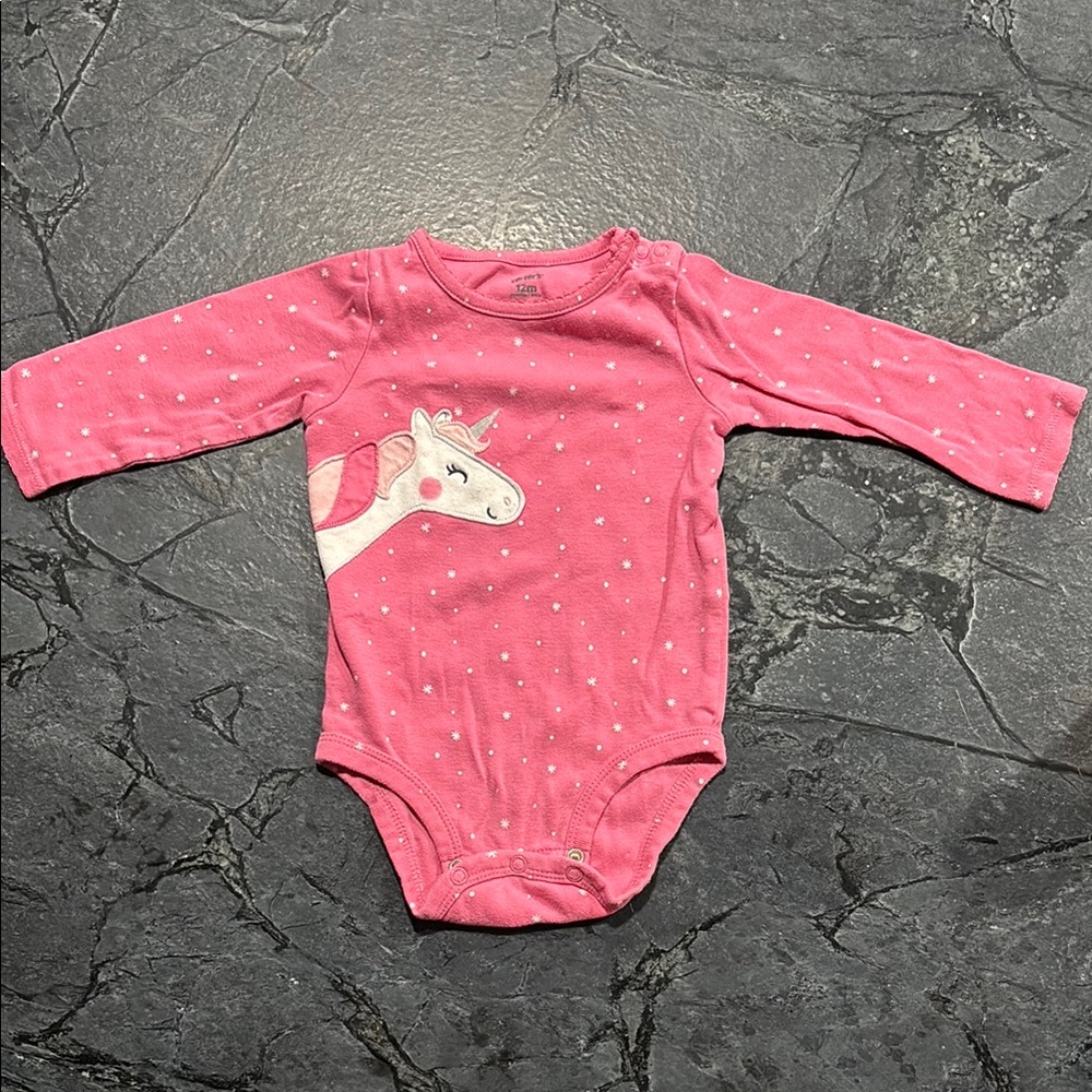 Carter's Pink and White Long-Sleeve Bodysuit with Giraffe Appliqué